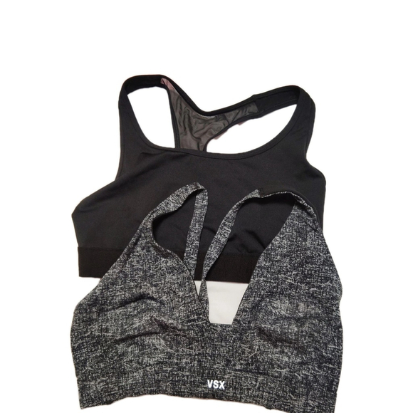 Victoria’s Secret Sport Bra Sz S Bundle Black & Gray Strappy & Black Racerback - Picture 1 of 10